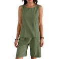 thumbnail image 3 of ClodeEU Women's 2 Piece Loungewear Set,Sleeveless Tank Top and Bermuda Shorts Outfit Army Green,Women's Plus L, 3 of 8