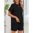 thumbnail image 6 of Women Casual 2 Piece Outfits Sweatsuits Summer Short Sleeve Loungewear Tracksuit Round Neck Lounge Shorts Sets Black XXL, 6 of 10