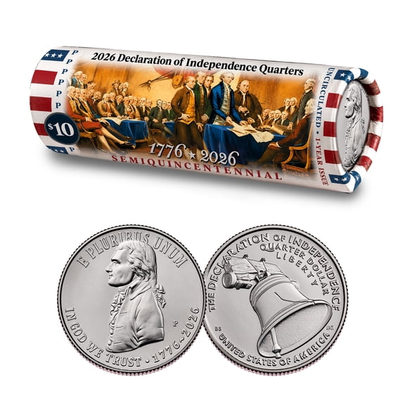 Collectible 2026-P Declaration of Independence Quarters • DOI Limited Edition Coin Roll • Brilliant Uncirculated • America's 250th 1776-2026