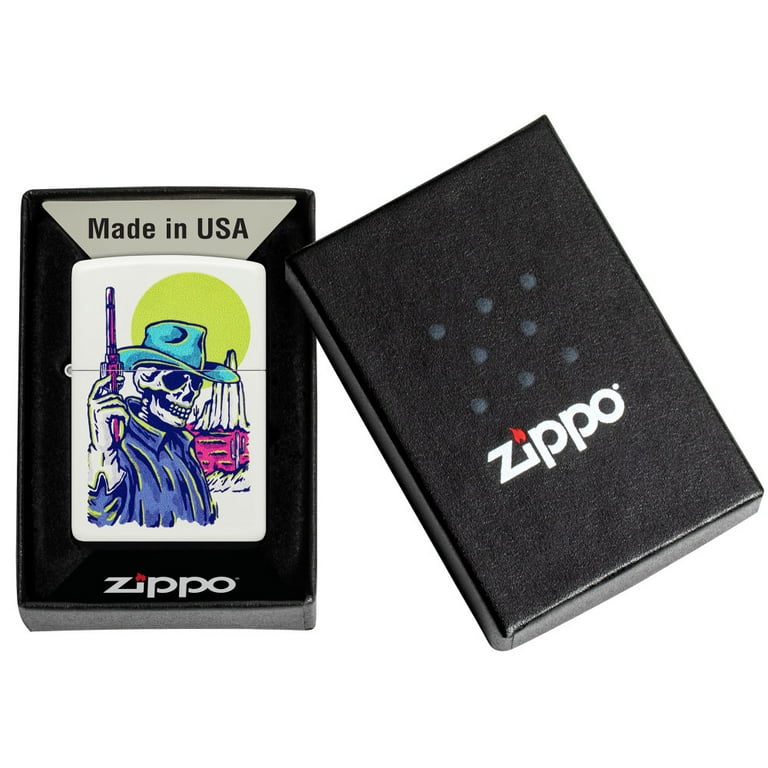 Pro-Cut ZIP-48502 Zippo Cowboy Skull Design Lighter, White Matte