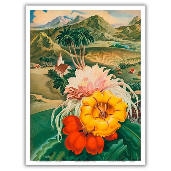 Hawaiian Blessings - Cover of a Hawai’i Tourist Bureau Booklet - Vintage Hawaiian Travel Brochure by Andre c.1942 - Master Art Print (Unframed) 9in x 12in