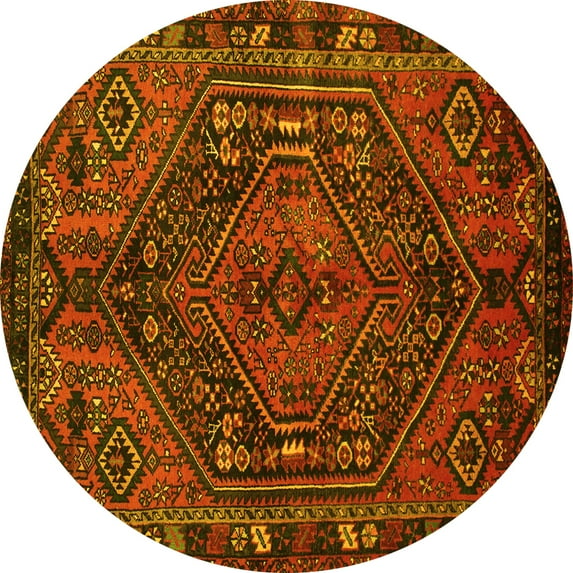 Ahgly Company Machine Washable Indoor Round Persian Yellow Traditional Area Rugs, 8' Round