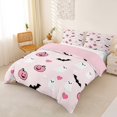 thumbnail image 2 of Homewish Girly Cute Halloween Ghost Bedding,Pumpkin Bat Heart Print Duvet Cover Full,Light Pink Black,Pink Reversible,3-Piece,1 Duvet Cover and 2 Pillowcases, 2 of 6