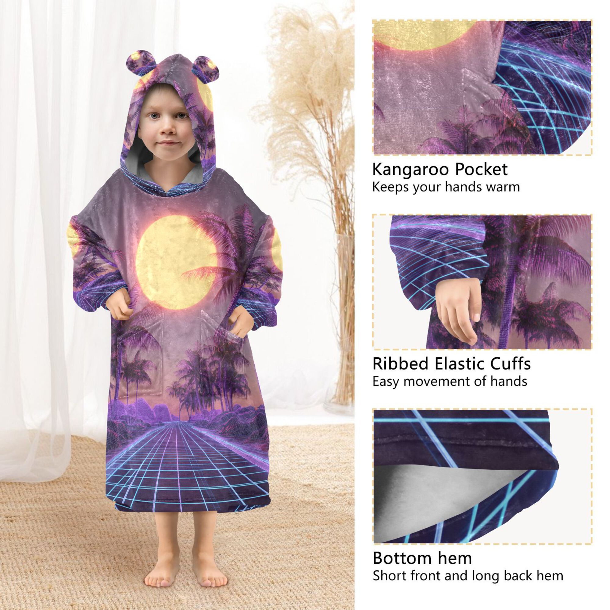 FORMRS Wearable Blanket Hoodie with Sleeves for Kids Cozy Flannel Sweatshirt, Night Purple Road