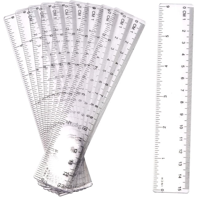 Paquete de 10 reglas de plástico transparente, regla recta de 15cm y 6 pulgadas, Kit de regla de plástico transparente, herramienta de medición para estudiantes, escuela y oficina Fokelyi CZBG-HQ94