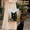 thumbnail image 3 of OKKEEY Canvas Tote Bag for Women, Mysterious Black Cat in Flowers Print, Aesthetic Large Tote Bag for Daily Use, Shopping, Grocery, Travel, 3 of 10