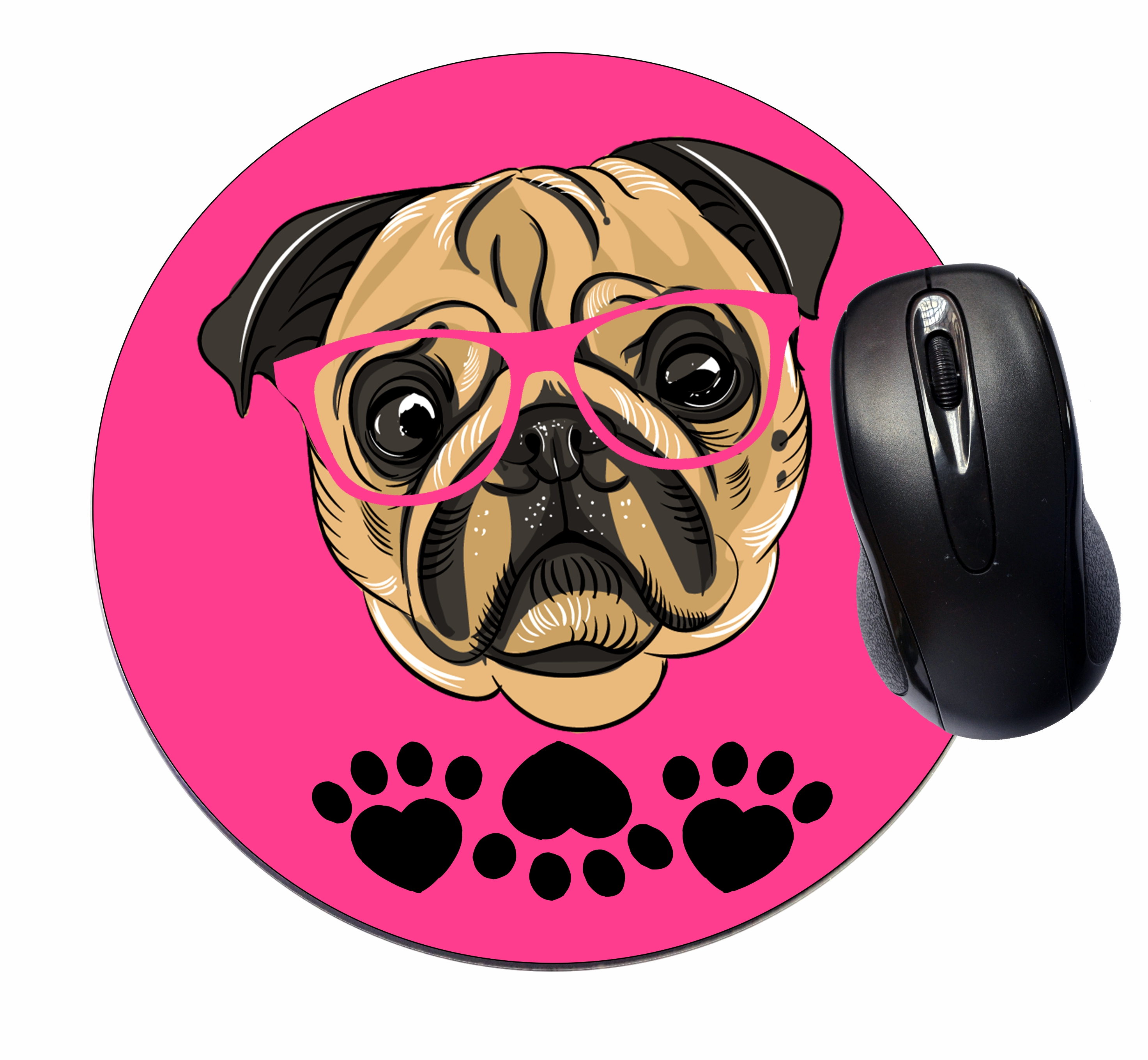 Mouse Mat Pad Mousepad Cute Desk Round Circle Mousemat Design Pug Dog