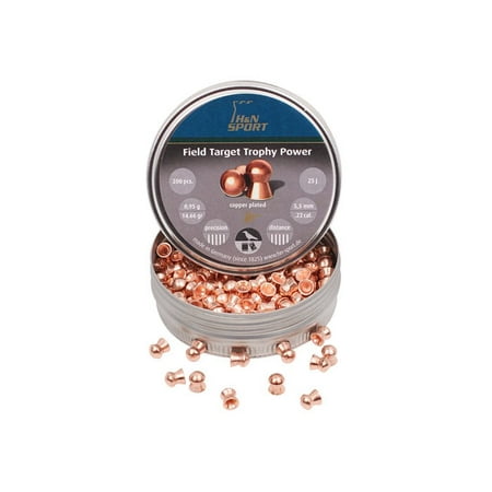 H&N Field Target Trophy Power Copper Plated, Airgun Pellets .22 Cal, 14.66 Grains, Round Nose,