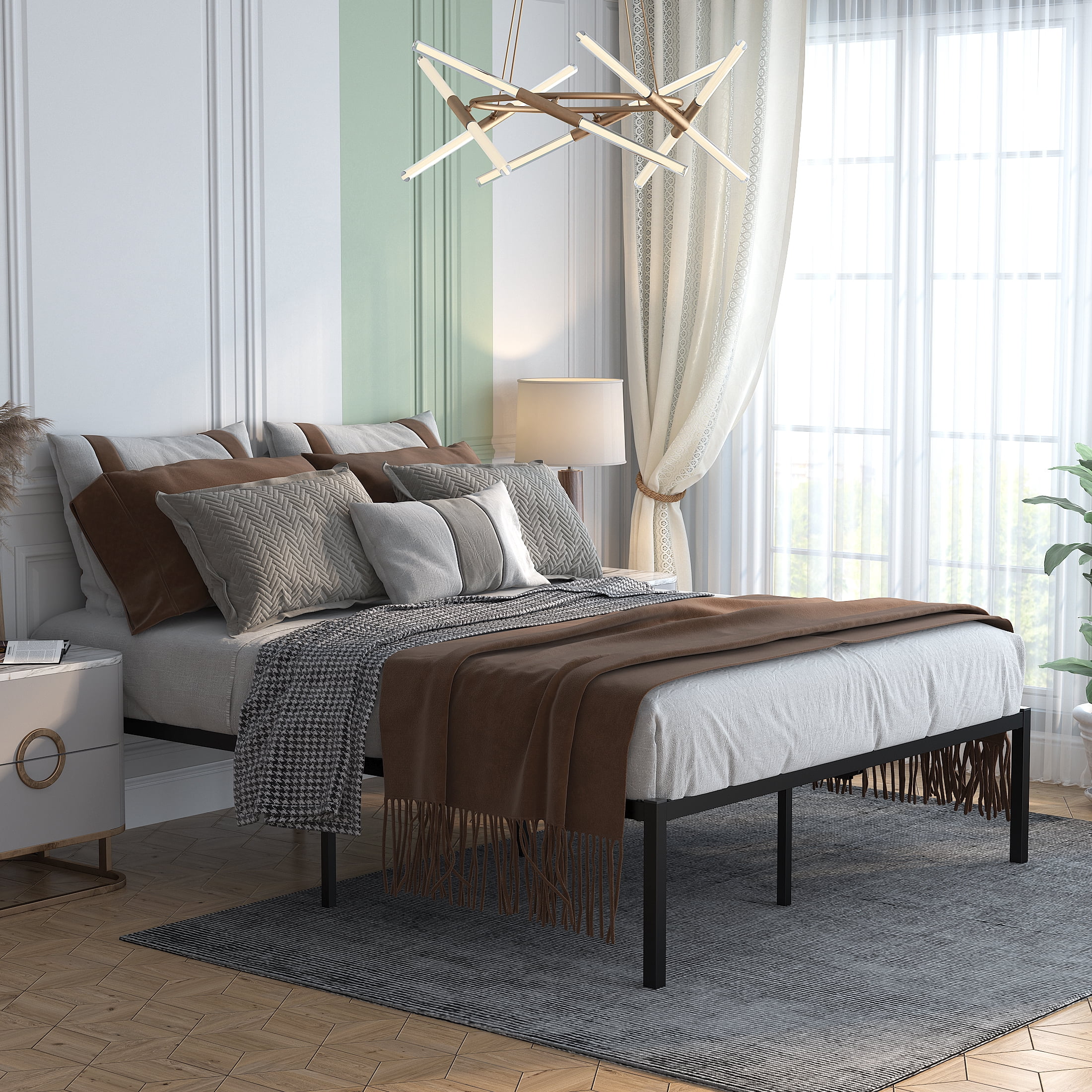Yoneston 18" High Storage King Size Metal Platform Bed Frame No Box Spring
