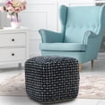 thumbnail image 6 of LR Home Medium Embroidered Geometric Indoor Square Pouf, Black/Blue, 16" x 16" x 16", 6 of 8