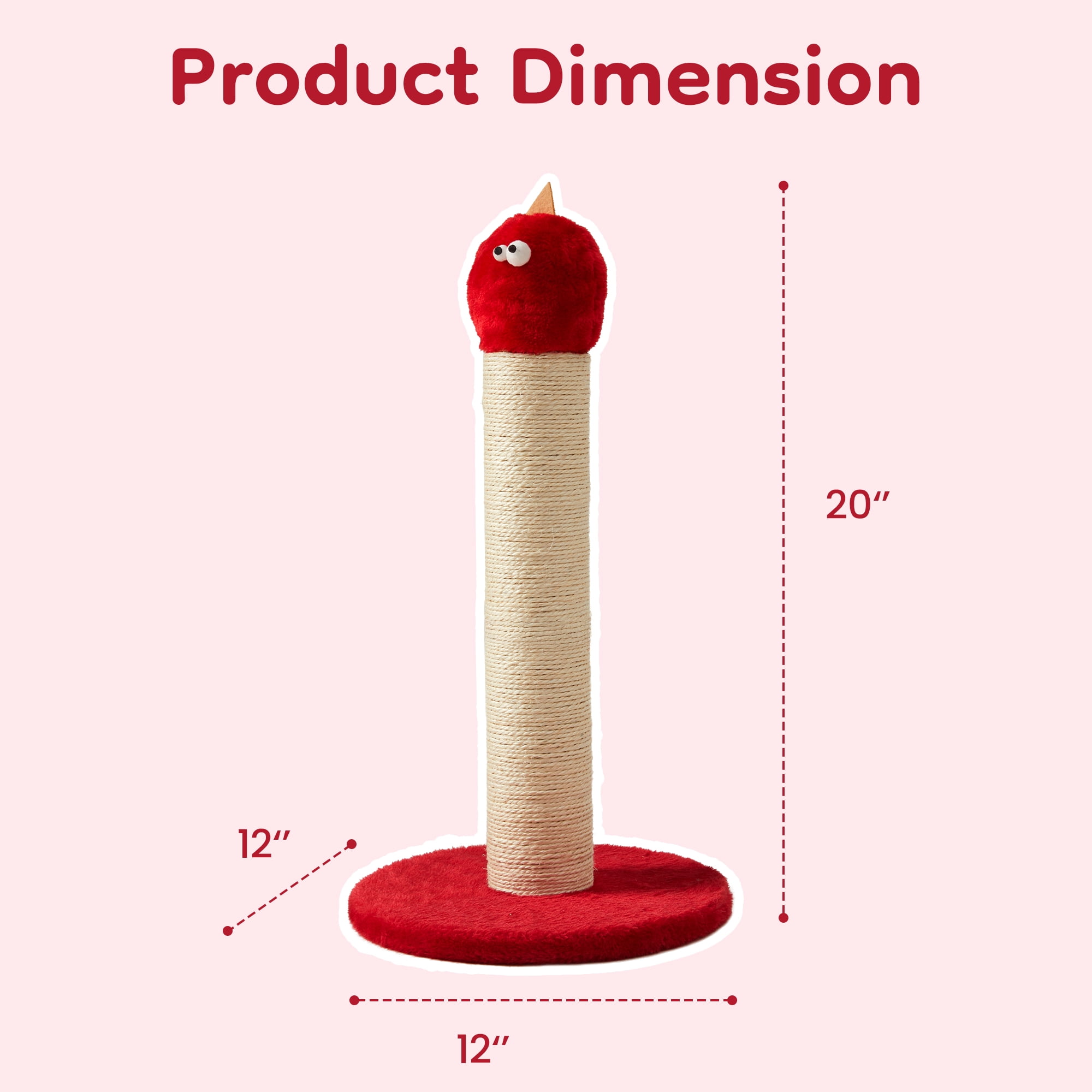 Mayincolor 22-Inch Cat Scratching Post , Durable Sisal Scratch Post for Indoor Cats, Monster-Shaped Cat Scratcher for Kittens & Large Cats, Red