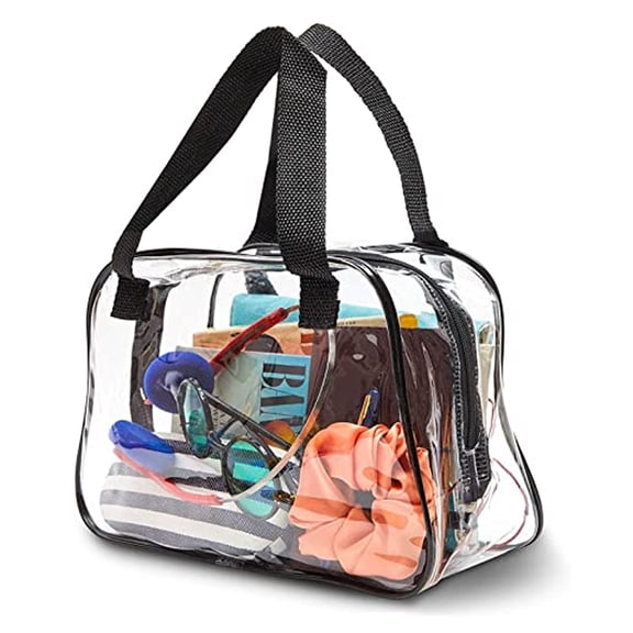 Clear Stadium Bag - Clear Tote Handbag with Handles for Stadium Events & Concerts - Waterproof PVC Transparent Travel Pouch for Toiletries - Zipper Closure - 10.6 x 4 x 7 In