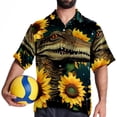 thumbnail image 4 of Crocodile Starry Sky Sunflower Men's Casual Printed Button Down Short Sleeve Spread Collar Beach Shirts for Summer, Unisex, 4 of 6