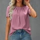 thumbnail image 2 of Camisa para Mujer Señoras Verano Color Puro Cuello Redondo Camisa De Manga Abullonada Suelta Informal Top Básico De Manga Corta, 2 of 6