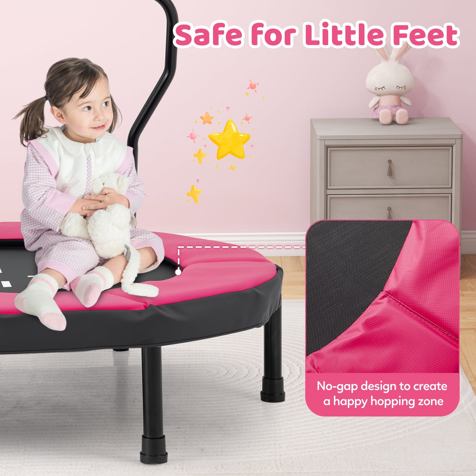 Gymax 40'' Trampoline for Kids Indoor/Outdoor Fitness Trampoline w/ Foam Handlebar Pink