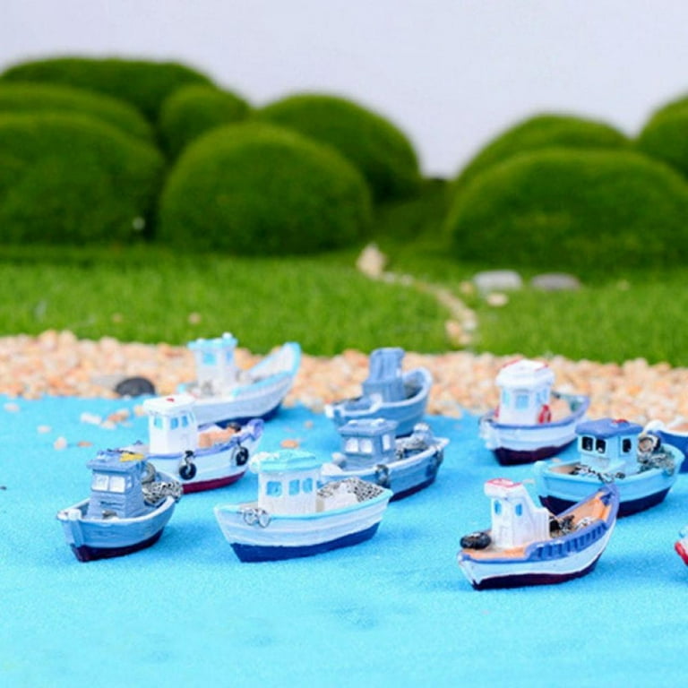 Yannee 2 Pcs Miniature Mini Boat Model Fishing Ship Toy, Mediterranean  Decor Ocean Beach Fairy Garden DIY Craft Home Tabletop Decoration 