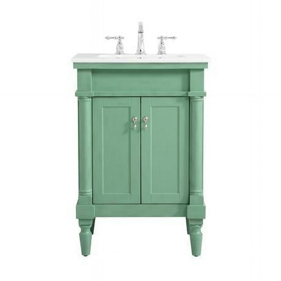 24 in. Single Bathroom Vanity with Ivory White Engineered Marble, Vintage Mint