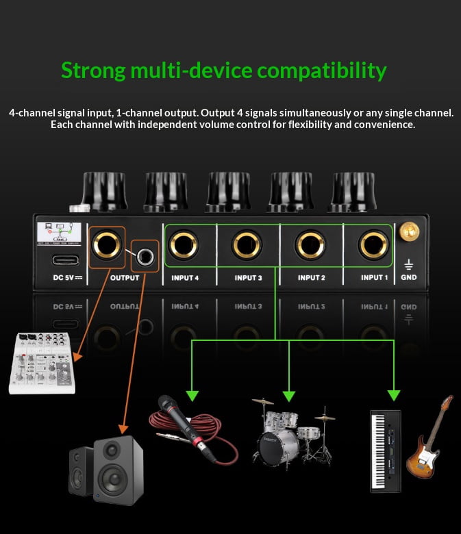 4 Channel Audio Mixer Bluetooth, Small Sound Board Console with 48V Phantom Power, USB Interface for Recording Guitar Podcast Live Streaming, Portable Stereo Mixer(wwx)