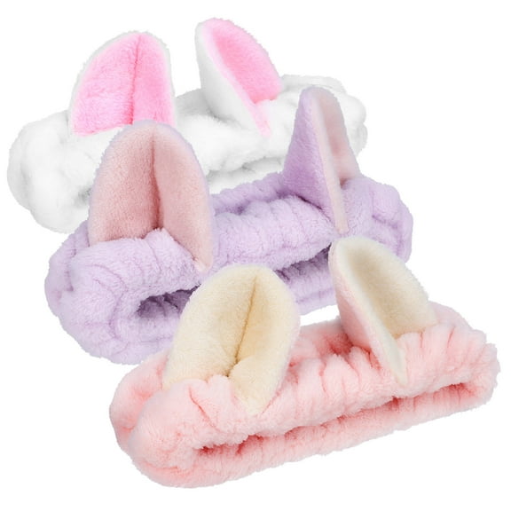 ROSENICE 3Set White Coral Fleece Headband For Women In Purple Color