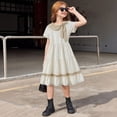 thumbnail image 4 of MEZZALL Collar Dress For Little Girls Toddler Kids Summer Casual Party Floral Puff Sleeve Lace Cute Style Ruffle Bow Back Button Soft Trendy Dresses, 4 of 4