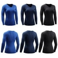 thumbnail image 6 of Women's Pro Fitness Sports Tights Tops Shirts Stretch Long-sleeved Quick-drying Compression T-shirts Running Yoga Training Clothes,Dark Blue,2XL, 6 of 7