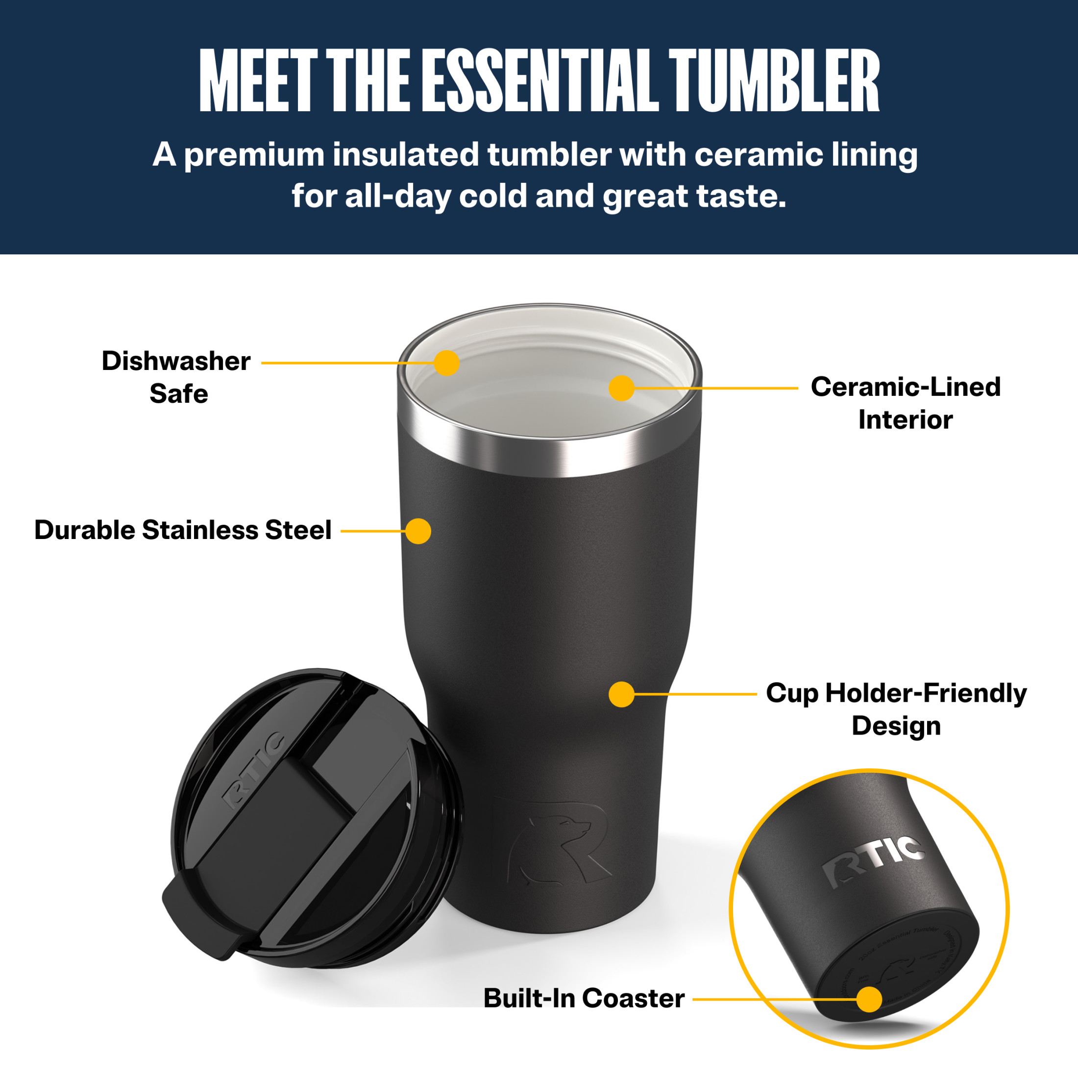 RTIC Essential 20 oz Ceramic-Lined Tumbler with Lid photo 2