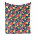thumbnail image 1 of Flower Soft Flannel Fleece Throw Blanket, Valentine's Day Blossoming Scene Rose Petals Meadow Retro Theme, Cozy Plush for Indoor and Outdoor Use, 70" x 90", Coral Violet Blue, by Ambesonne, 1 of 6