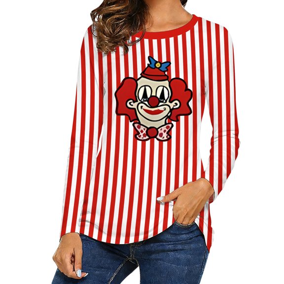 DHFJKG Long Sleeve T Shirt For Women Carnival Striped Graphic Tee Holiday Festival Crewneck Shirt Spring Fall Loose Fit Tunic Stylish Tops