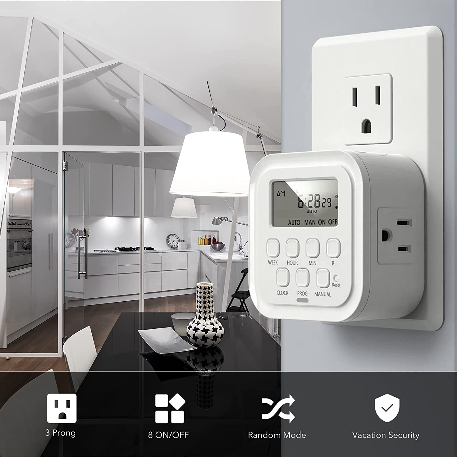 HBN 7-Day Dual Outlet Digital Timer, 15A, 1875W photo 2