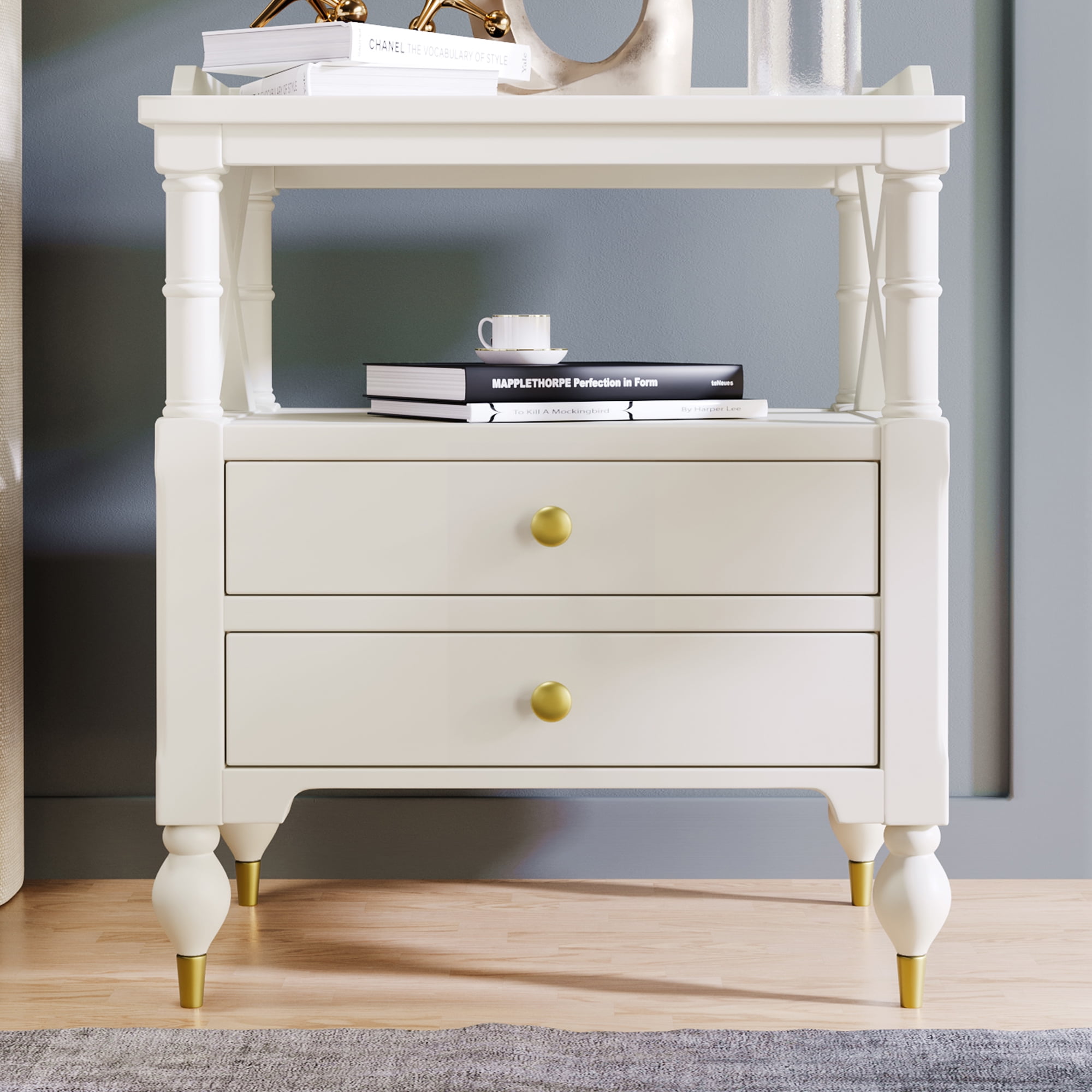 CoSoTower Modern White 2 Drawer Nightstand