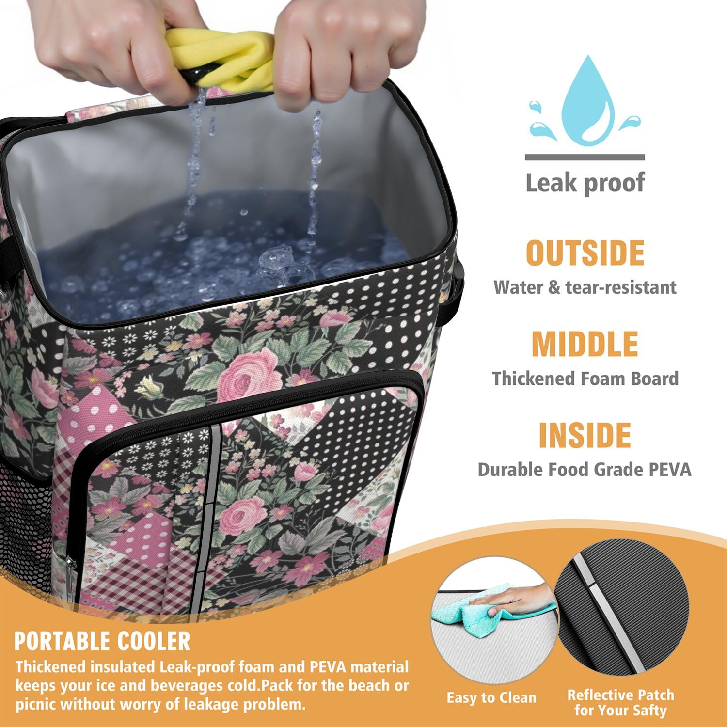 Travel Cooler Bag - Pioneer Flower Floral Print Pattern Camping Beer Cooler Backpack with Bottle Opener- Waterproof Insulated Picnic Backpacks - Cooler Bag for Beach