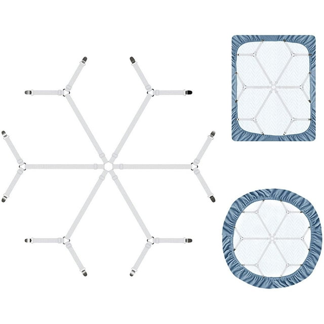 Pince à Draps Triangulaire Robuste sur 6 Côtés, Sangles Élastiques Réglables pour Draps avec Bretelles et Pince de Fixation, Pinces à Draps Triangulaires Croisées, Convient aux Matelas Ronds et Carrés, Garde les Draps en Place