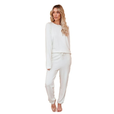 

Coutgo Women s Autumn Round Neck Long Sleeve Pajama Set