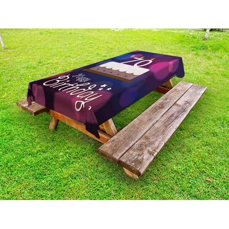 

70th Birthday Outdoor Tablecloth Cartoon Style Birthday Party Delicious Yummy Cake Abstract Backdrop Decorative Washable Fabric Picnic Table Cloth 58 X 84 Inches Purple and Lilac by Ambesonne
