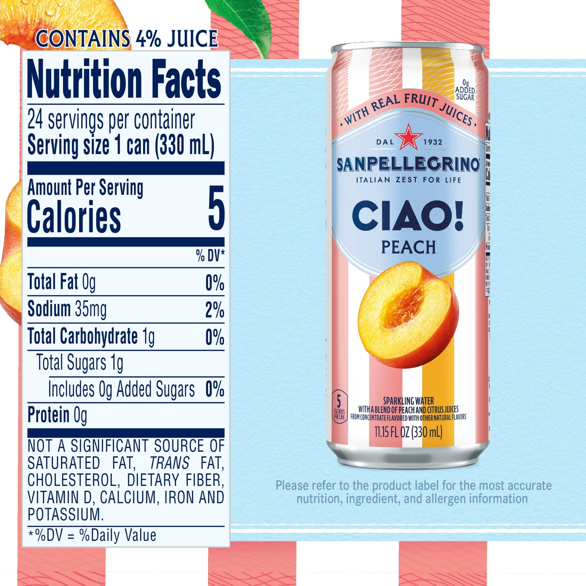 (Pack Of 4) San Pellegrino Water Sparkling Ciao Peach 6 Pack 66.9 Fo