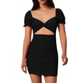 thumbnail image 1 of Vestido holgado con mangas plisadas y escote en V para mujer: vestido de noche de satén con cuello de una sola línea, sin tirantes, espalda descubierta y abertura alta, para el día a día, fiestas,, 1 of 6