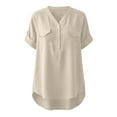 thumbnail image 4 of Summer Linen T-Shirt for Women V-Neck Button Pullover Tops Fashion Comfy Short Sleeve Shirt, 4 of 8