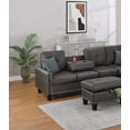 thumbnail image 3 of 3pc Sectional Set Espresso Faux Leather RAF Chaise LAF Sofa w Cup Holder Storage Ottoman Living Room, 3 of 10