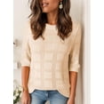 thumbnail image 6 of Weardear Womens 3/4 Sleeve Lightweight Crochet Crewneck Sweater Loose Casual Knit Tunic Tops, 6 of 8