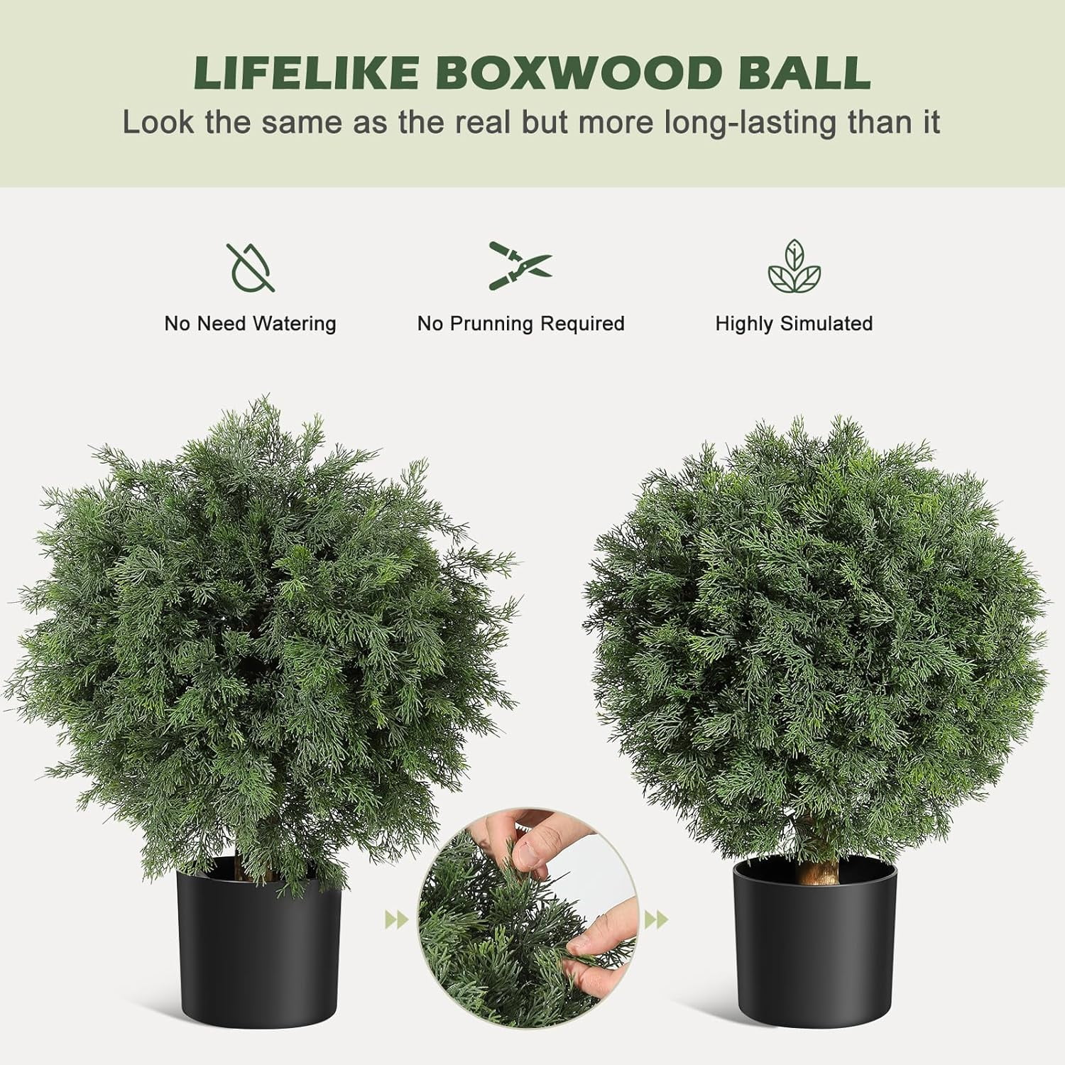 24inch Home Artificial Cedar Topiary Ball Trees with Potted, Fake Cedar Plants Artificial Shrubs Bushes Ball Tree for Front Door Porch Garden Backyard Decor (2 Pack)