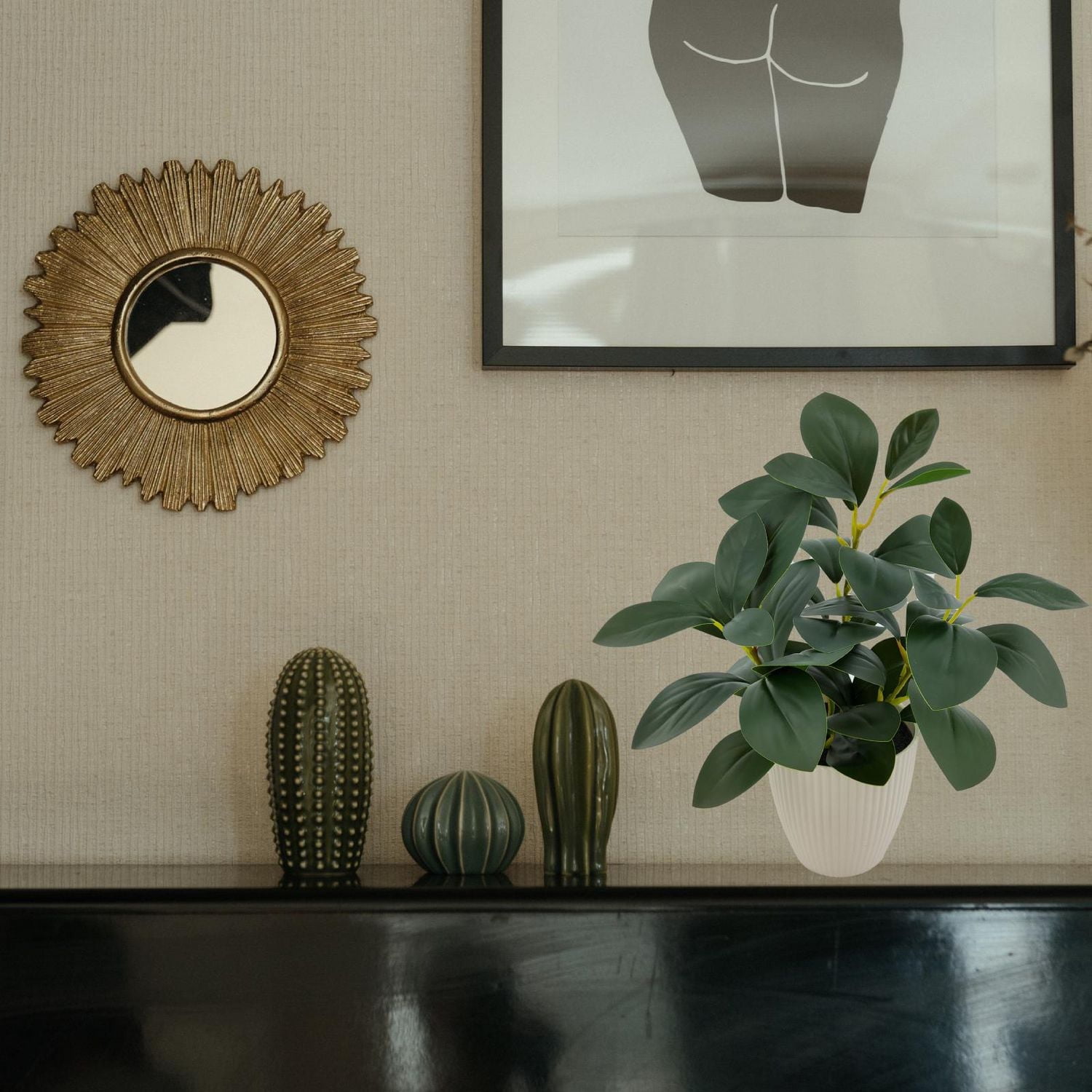 Mainstays 11in Indoor Artificial Plant in Pot, Green Peperomia., Baby rubberplant in Pot