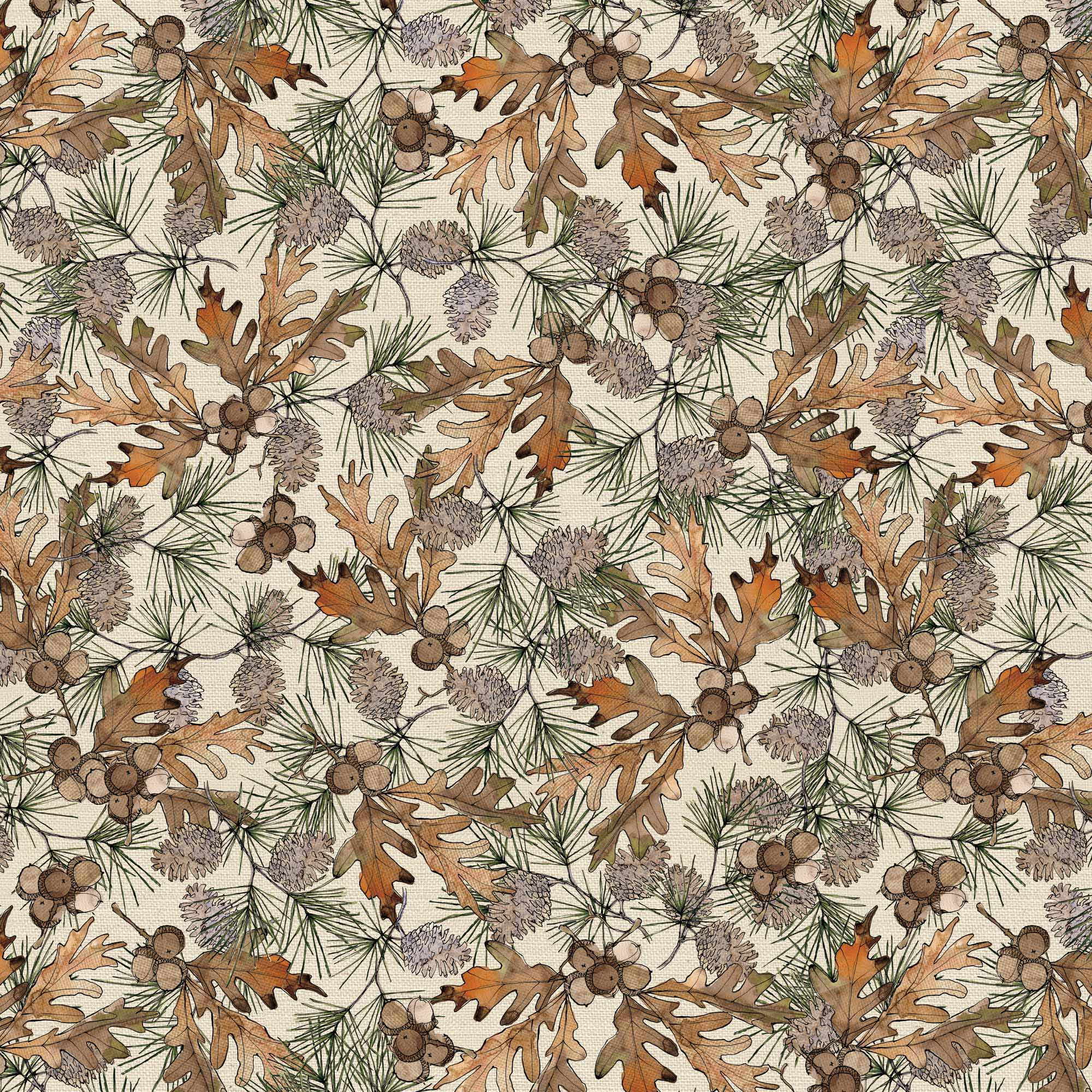 David Textiles Woodland Chart Acorns and Pine Cones Cotton Fabric by