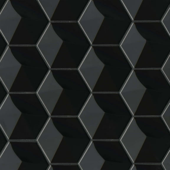 Bedrosians Hedron Gloss Ceramic 3D Hexagon Tile 4" x 5", Black (36-Pack, 3.87 SF)
