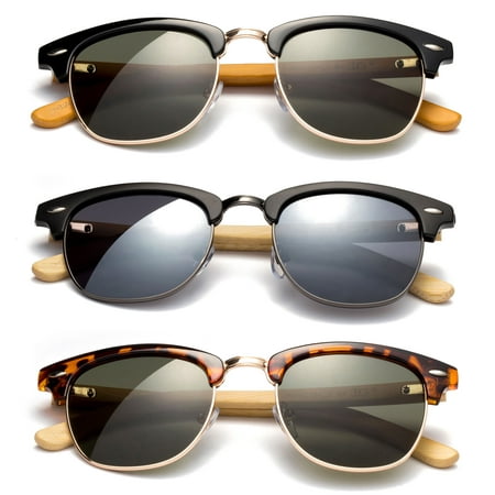 3 Pack Modern Retro Fashion Real Bamboo Temple Fashion Sunglasses Vintage Design for Men & for Women