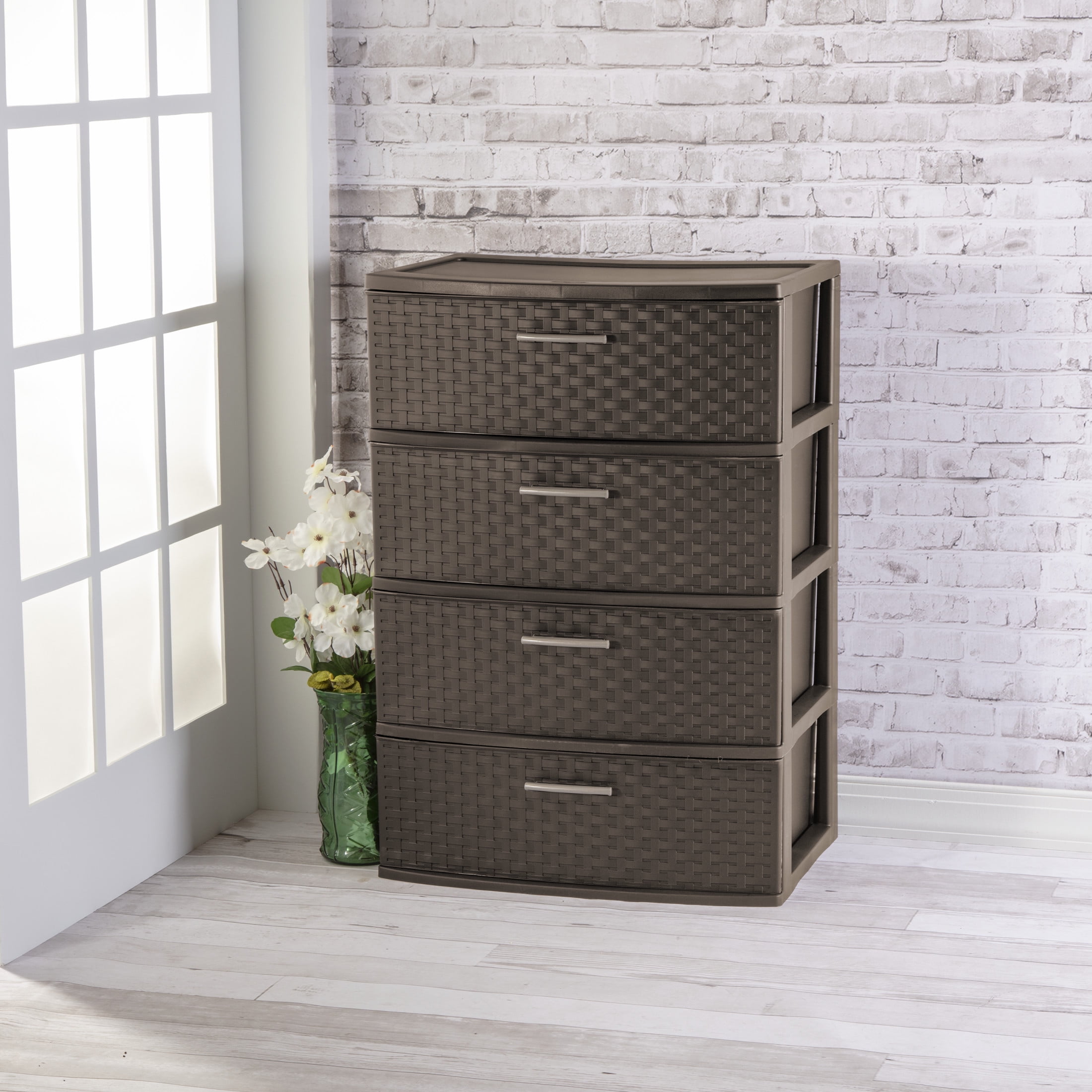 Free Shipping! Sterilite Plastic 4 Drawer Wide Weave Tower, Opaque