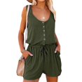 thumbnail image 1 of Women Button Tank Jumpsuit Romper Drawstring Sleeveless Summer Short Pants Playsuit, 1 of 3