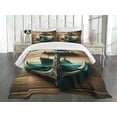 thumbnail image 3 of Ambesonne Nautical Quilted Bedspread Set 3 Pcs, Anchor with Sailing Ship, King Size, Sand Brown Dark Teal, 3 of 5