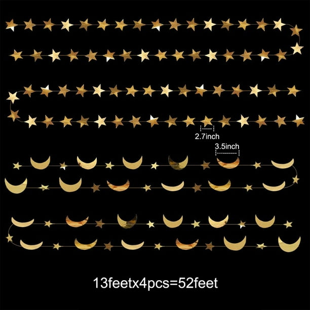 Moon And Star Gold Foil Banner Decor Set – 13 Piece Party Banner For Celebrations, Wall Decor, Photo Backdrop