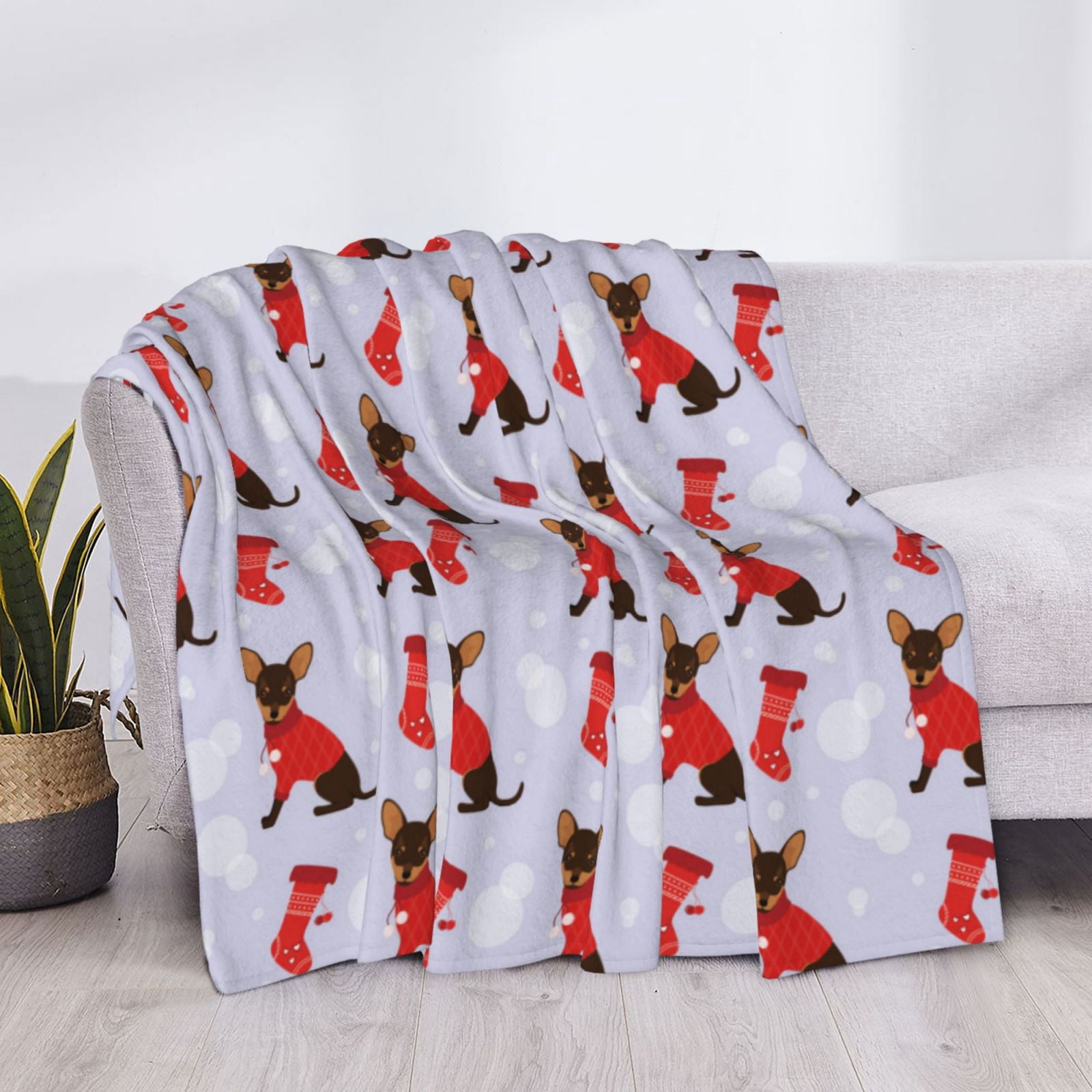 Throw Blanket for Couch - Cute Christmas sock Dog Soft Comfy Lightweight Cozy Warm Throw Blanket, Fuzzy Plush Flannel Blanket & Throws for Sofa and Bed All Season