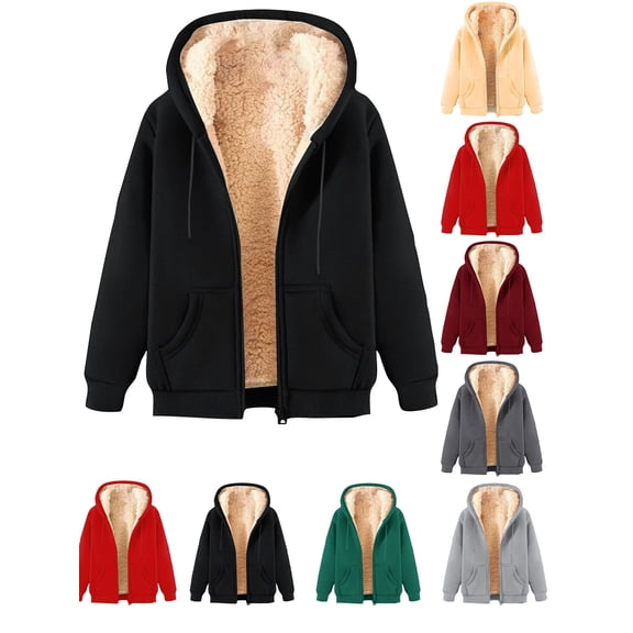 Hzzrkos Men Casual Fashion Solid Color Loose Hooded Long Sleeve Zip Up Fleece Lined Jacket With Patch Pockets for Cold Weather Daily Outdoor Street Outfits